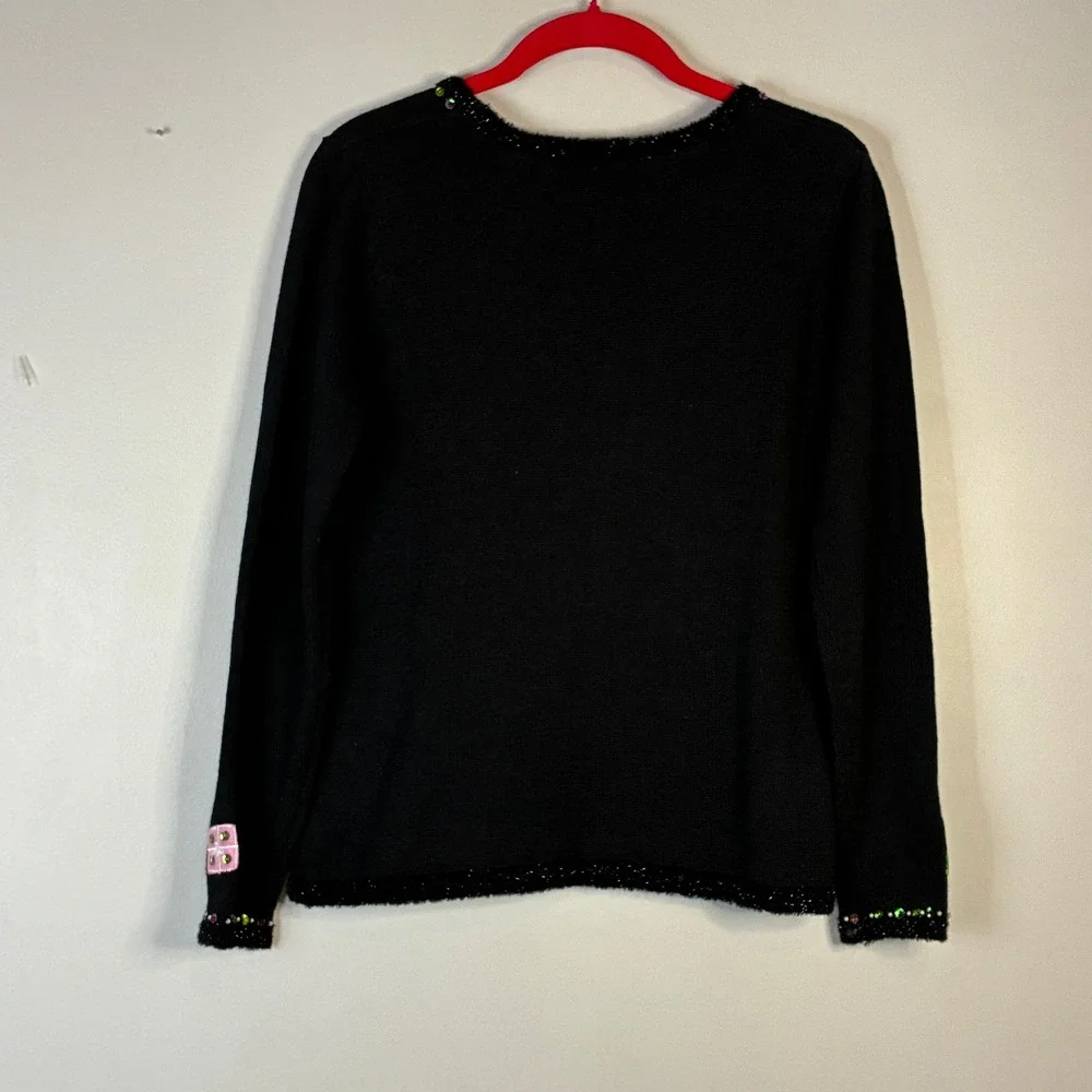 Tiara Int.‎ Christmas Sweater Black Tree Gifts Sequin Beaded Women's Small *Flaw